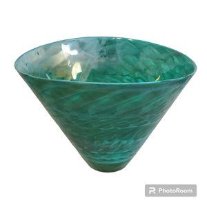 Crate & Barrel Murano Italy Aquatic Vase Iridescent Art Glass Emerald Green Blue